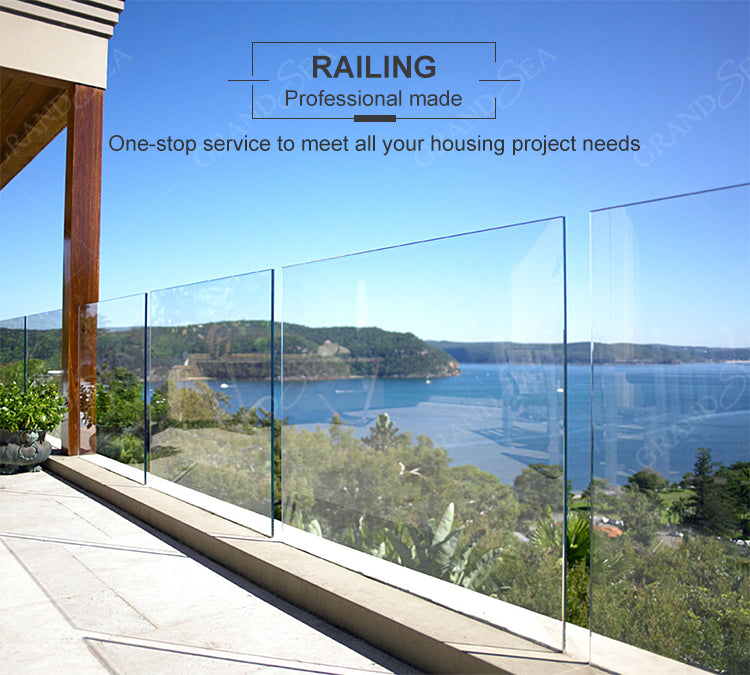 Aluminum U Channel Designs Frameless Balcony Staircase Swimming Pool Fence Glass Railing Balustrade & Handrails