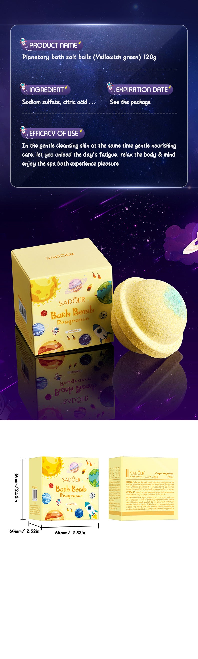Planet Bath Salt Ball120g SADOER Clean Fragrance Bath Ball  Wholesale