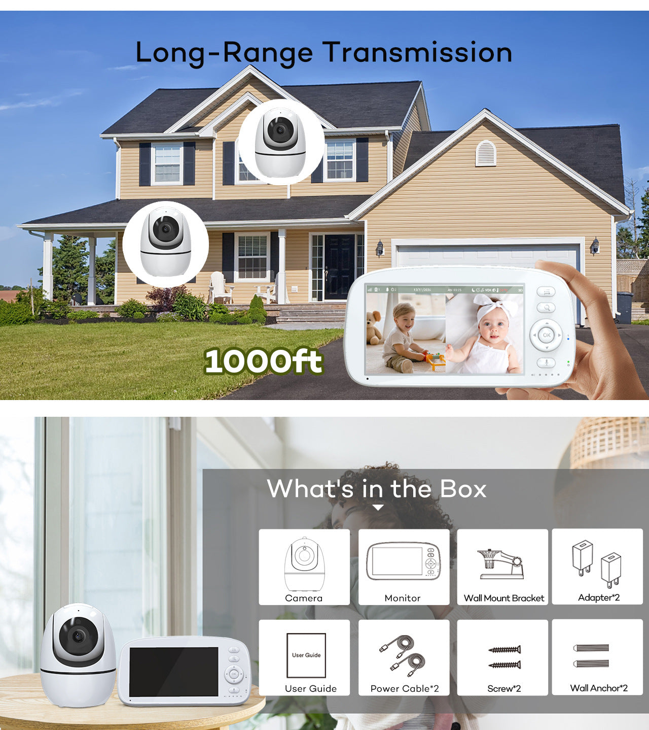 5.0Inch Digital Children's Night Vision Monitor Lullaby Intercom Room Temperature Detection HD Wireless Baby Monitor