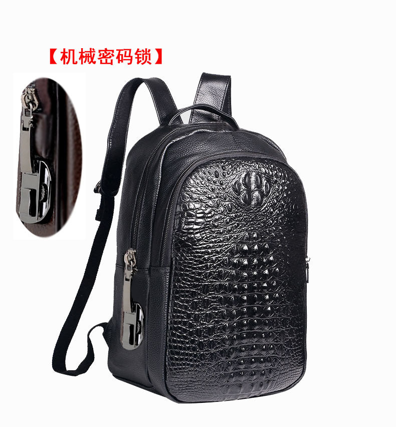Fingerprint Unlock Men's Bag Genuine Leather Backpack Crocodile Top Layer Cowhide Business Travel Laptop Business Trip