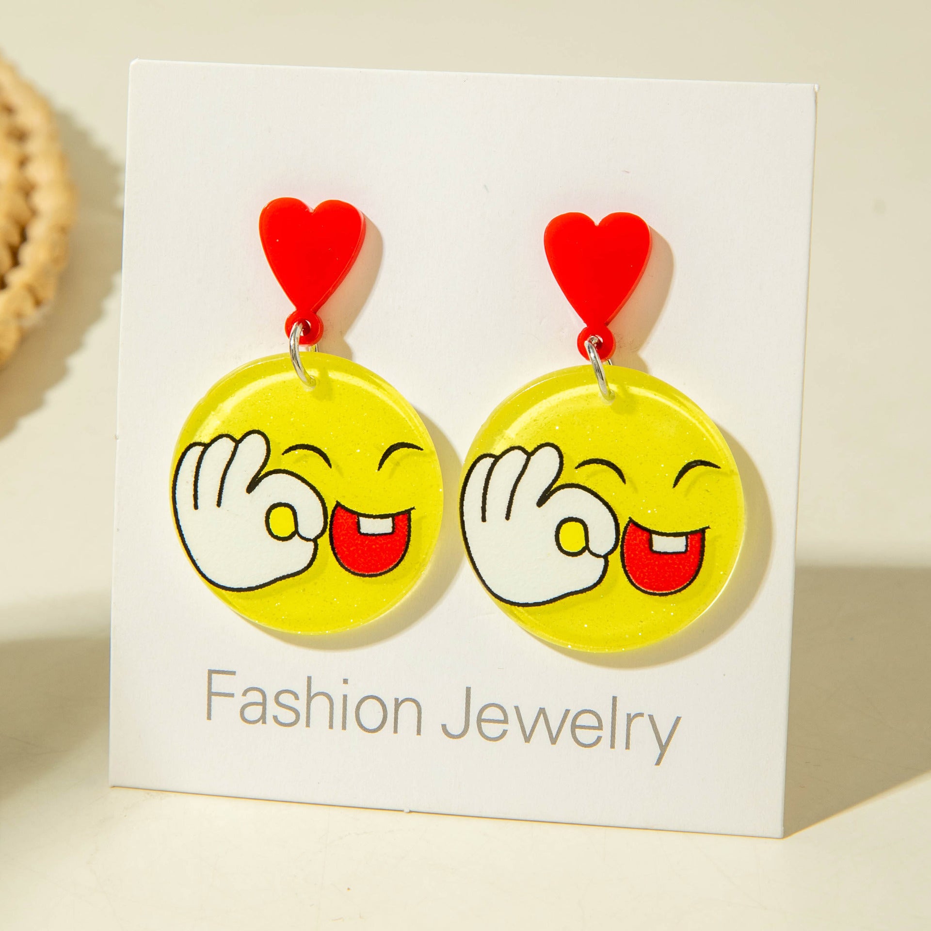European and American Ornament Cartoon Round Smiley Yellow Earrings Cute and Unique earrings Jewelry Wholesale