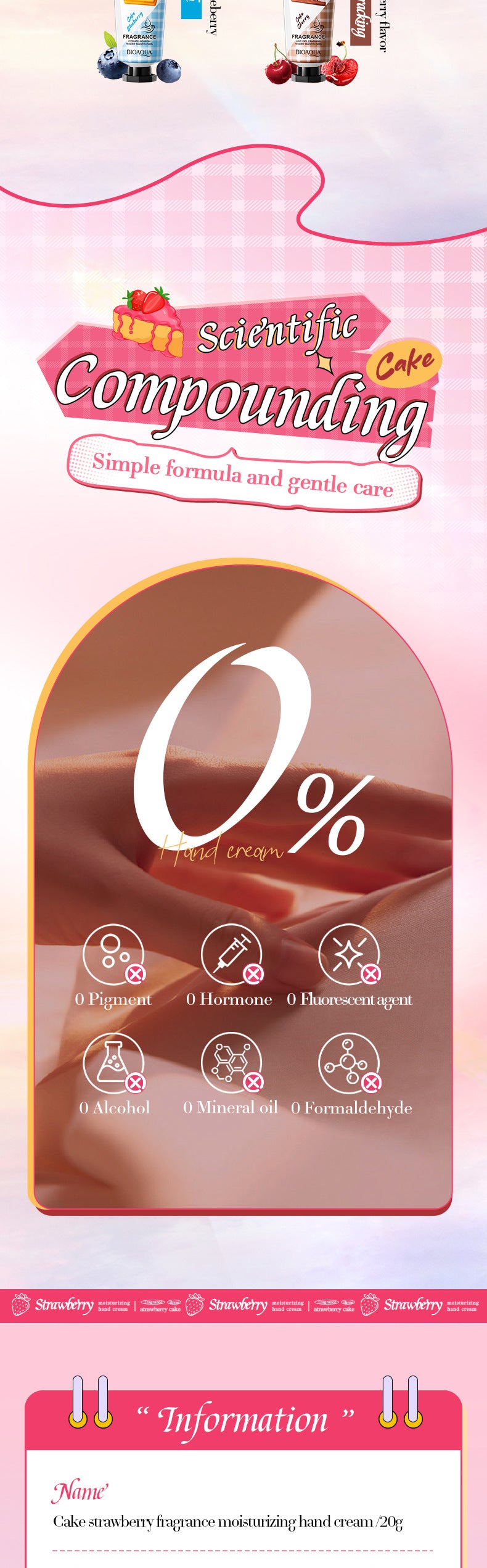 Strawberry Cake Hand Cream BIOAOUA Fragrance Hand Cream  Foreign Trade Wholesale