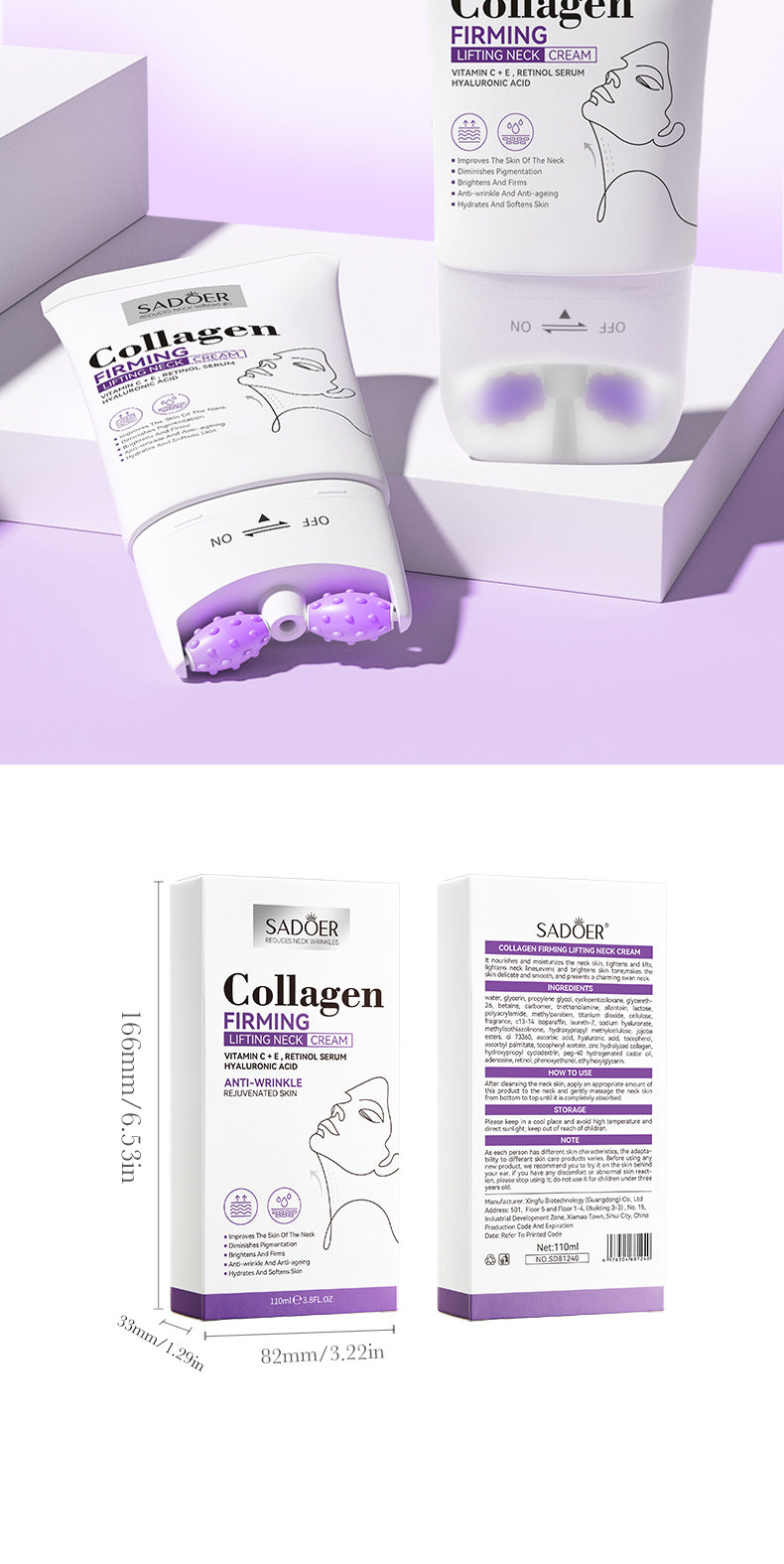 Collagen Neck Cream110ml SADOER Firming Roller Neck Lifting Cream  Wholesale