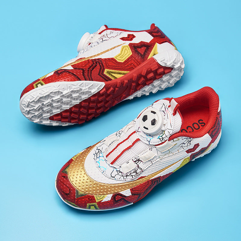 New Children's Rotating Buckle Broken Nail Training Football Shoes Girls Boys Primary School Students Competition Training Sneakers