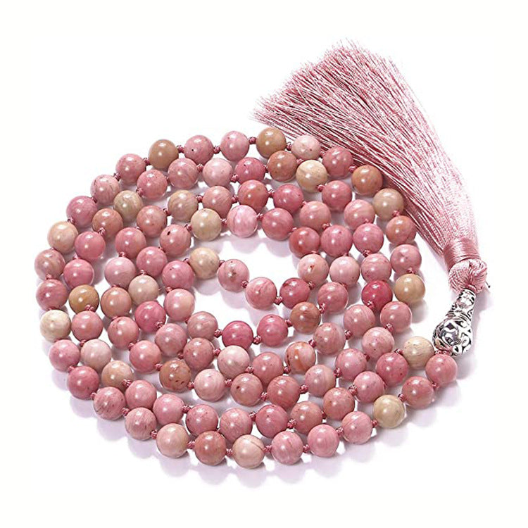Men's Stone Tassel Long Bracelet108Beaded Bohemian Style Blue Agate Tassel Long Bracelet