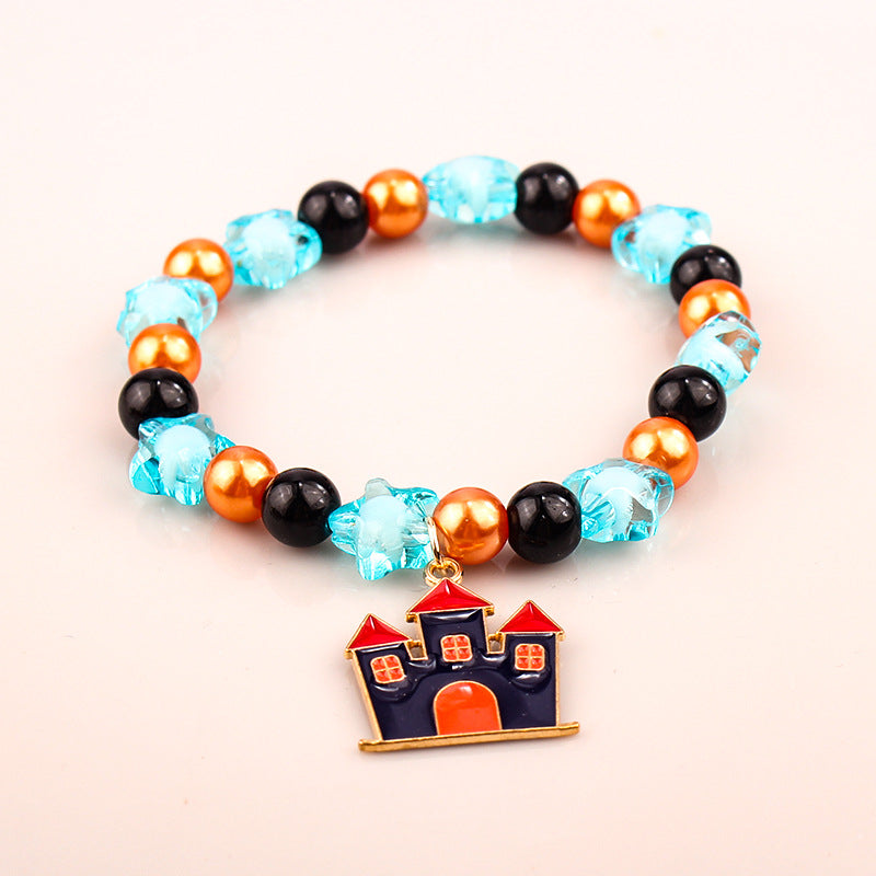 Women's Holiday Bracelet Gift European and American Style Quirky Bracelet Beaded Castle Pendant Halloween Bracelet