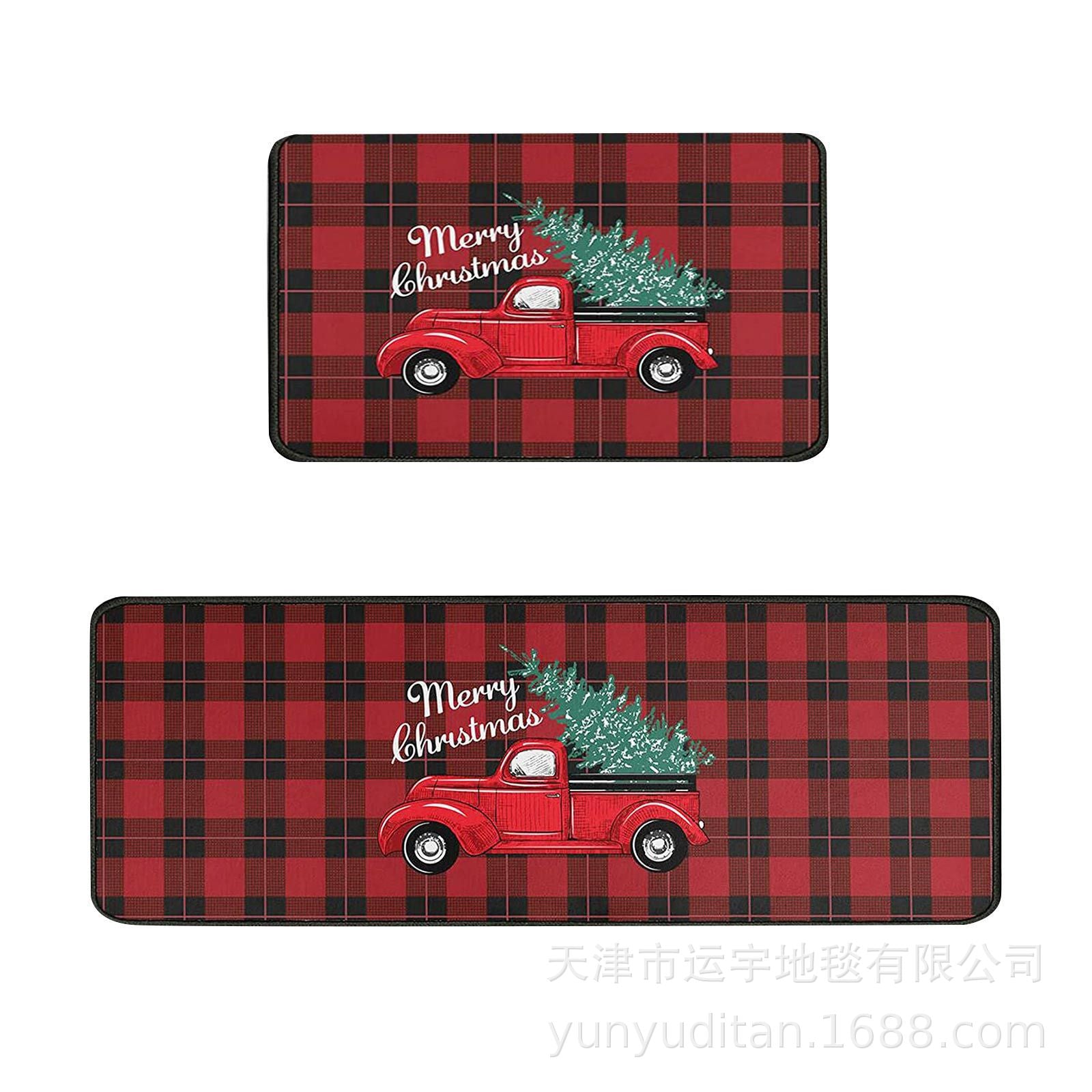 Christmas Kitchen Floor Mat Two-Piece Set Crystal Velvet Water-Absorbent Oil-Absorbent Non-Slip Foot Mat Holiday Decorative Floor Mat