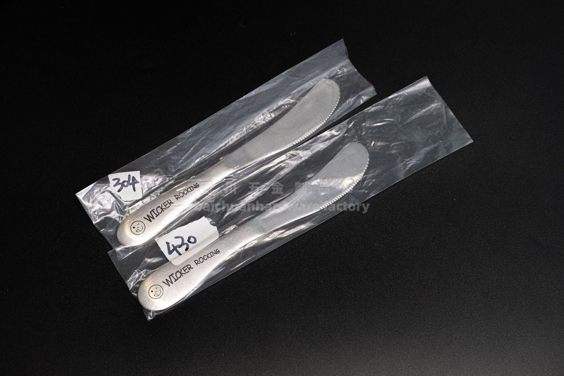 304Stainless Steel Creative Smiley Face Slanted Handle Laser Spoon Chopsticks Fork Student Tableware Full Set Gift Children's Tableware