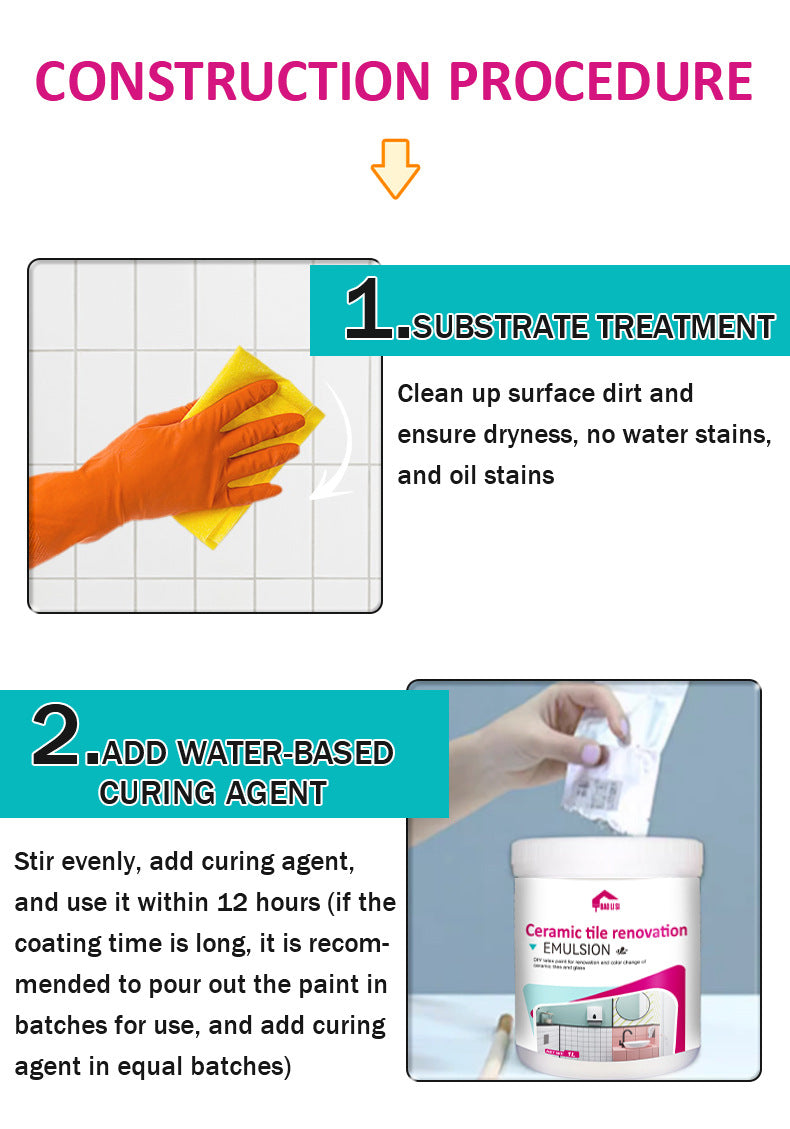 Water-Based Tile Paint Bathroom Floor Tile Color Change Renovation Coating Toilet Glass Wear-Resistant Waterproof Paint Matte