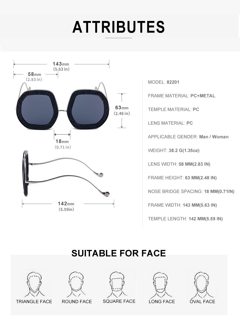 European and American Style Women's Sunglasses with Rhinestones, Irregular Polygonal Large Frame Sunglasses, Trendy High-End Glasses Wholesale