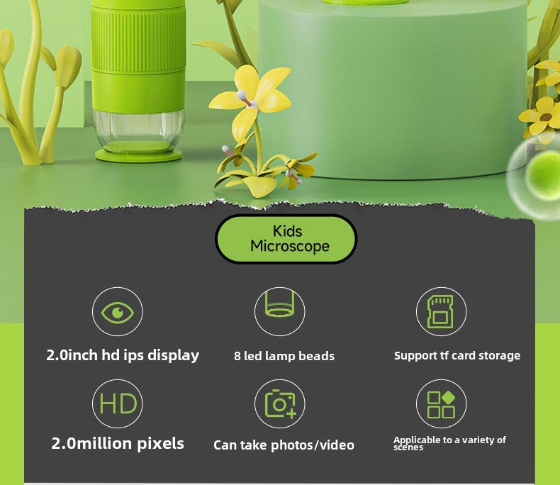 Cartoon High-Definition New Children's Digital Electronic Microscope with Screen Handheld Portable Magnifier Educational Gift In Stock