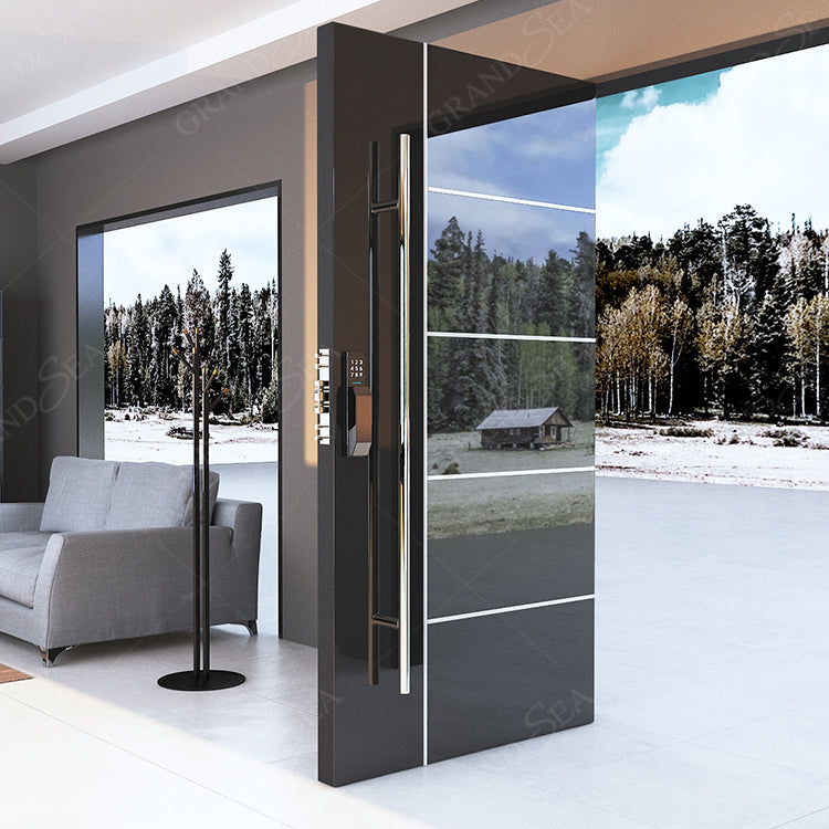 USA Style Exterior Modern High Glossy Black Solid Metal Front Aluminum Stainless Steel Pivot Entry Doors Price