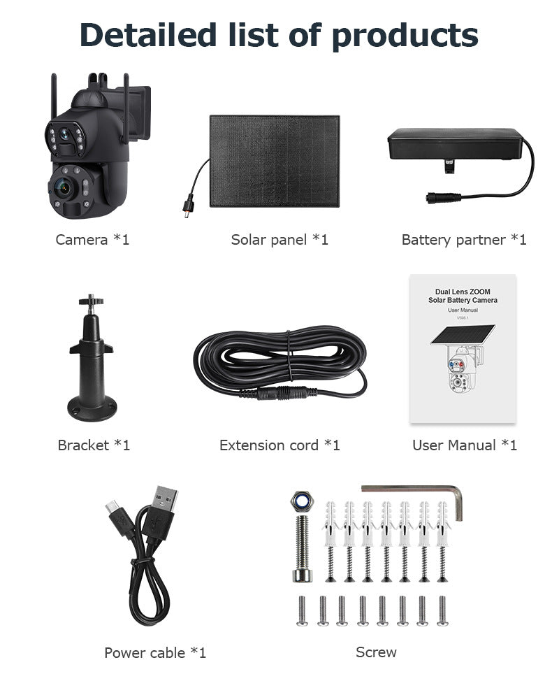 Dual Lens Dual Screen36Dual Optical Zoom4G Solar-powered Camera600High Definition Wireless Camera