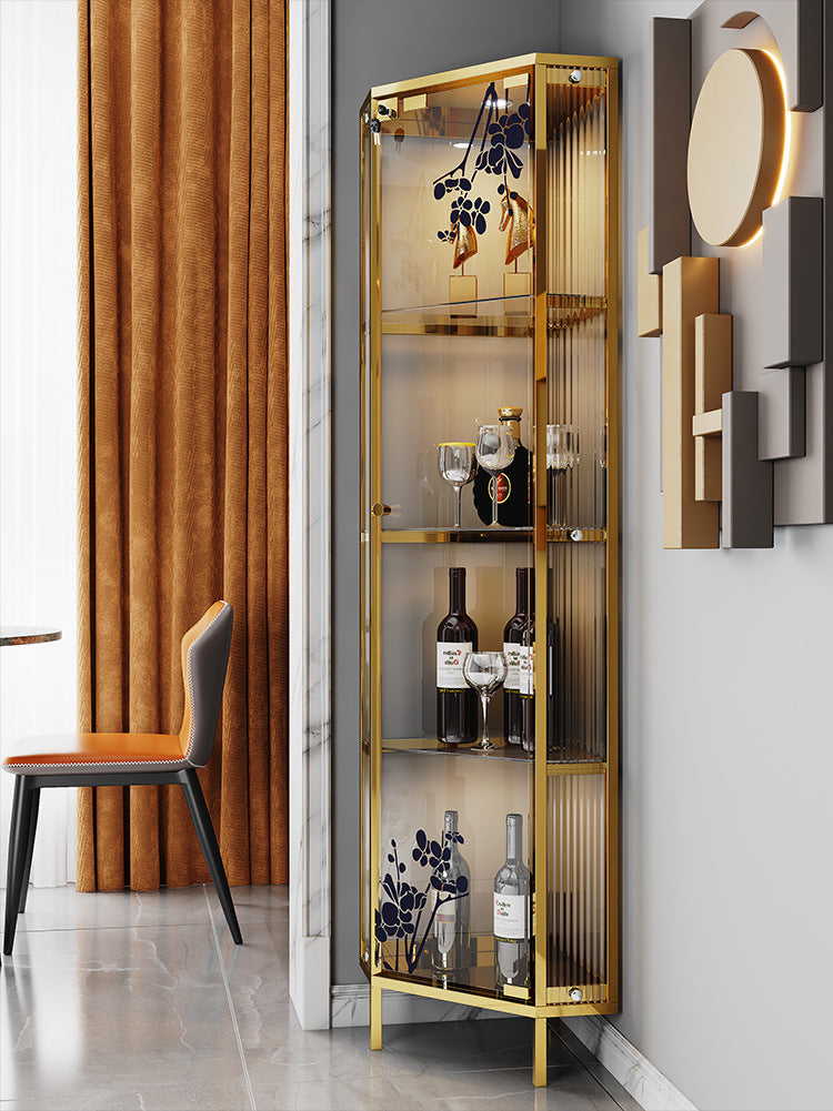 High-End Light Luxury Glass Corner Cabinet Modern Minimalist Living Room Wall Corner Cabinet Triangle Storage Cabinet Sideboard Wine Cabinet