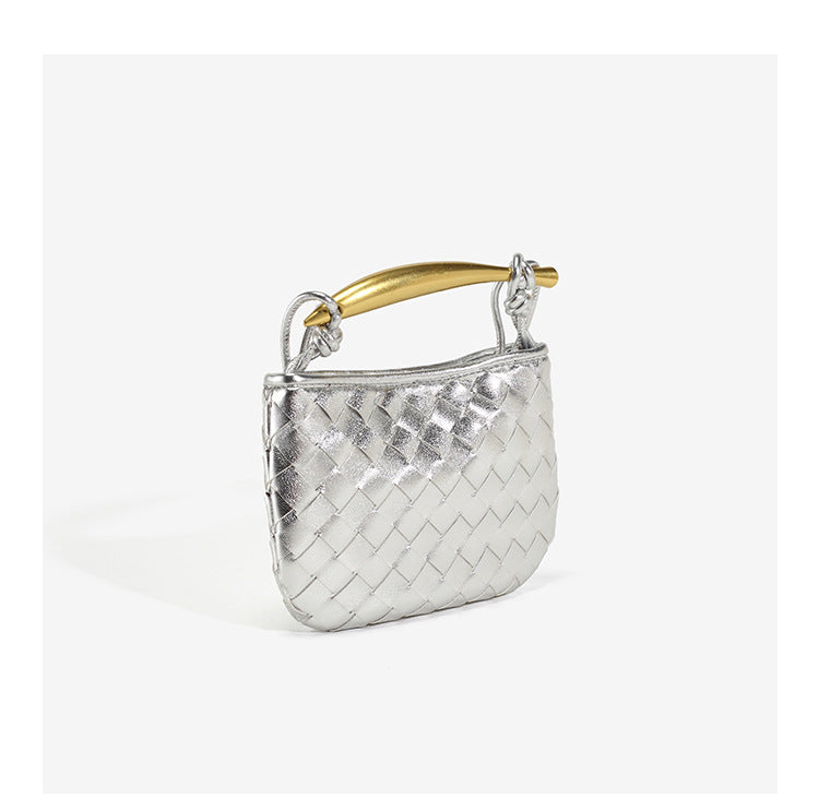 European and American Handmade Woven Bag Sardine Bag Niche Design Dumpling Bag Women's Metal Handbag Shoulder Bag Crescent Bag