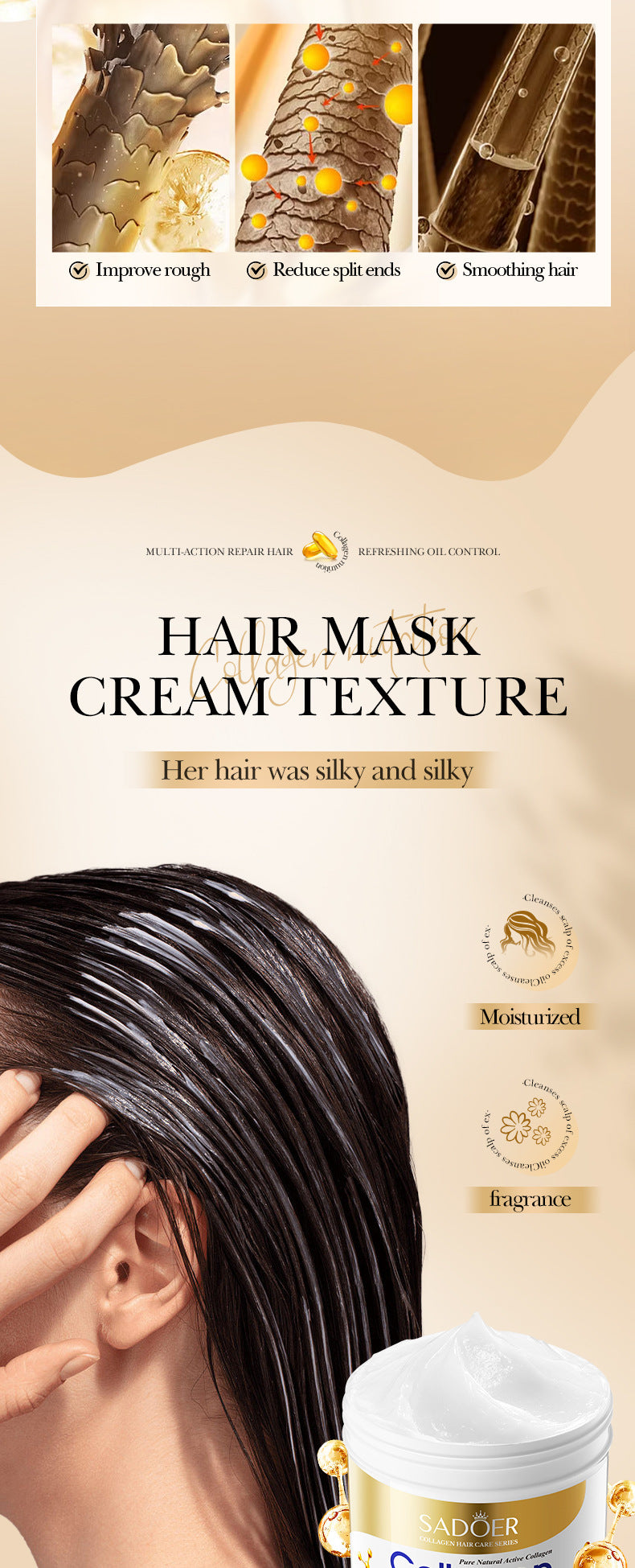 Collagen Smooth Hair Mask500ml SADOER Nourishing and Fluffy Hair Conditioner  Wholesale