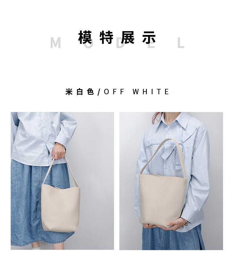 Autumn and Winter Niche row Bucket Bag Top Layer Cowhide Single Shoulder Bag Large Capacity Tote Bag for Women Commuting