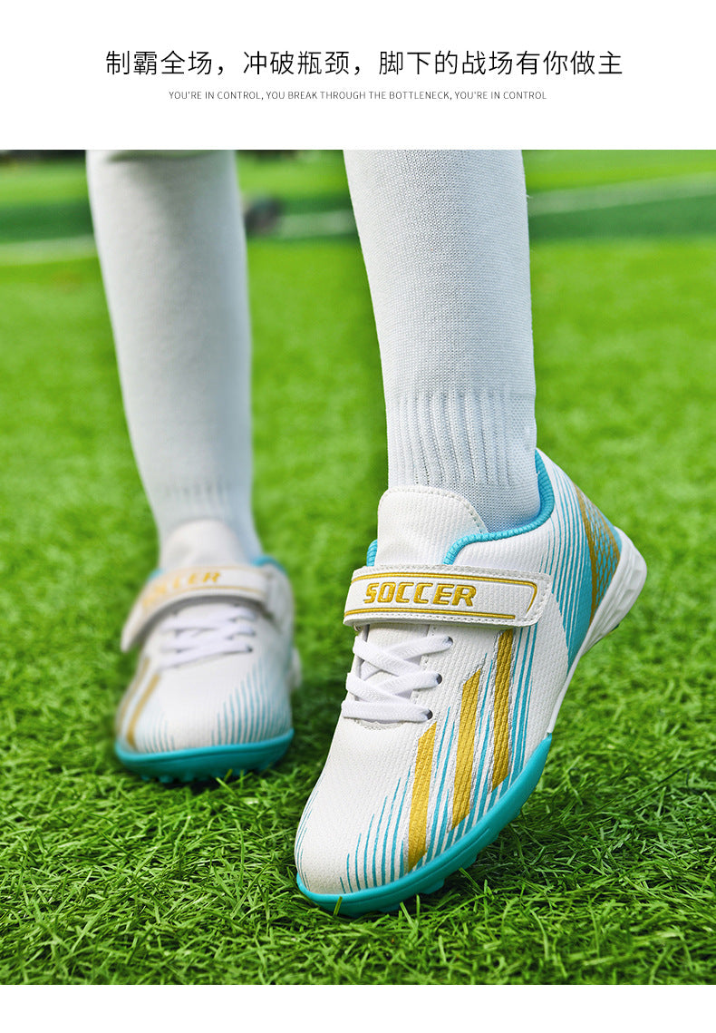 New football shoes for men and women with Velcro for children TF Broken Nail Style Youth Student Grassland Flat Training Shoes