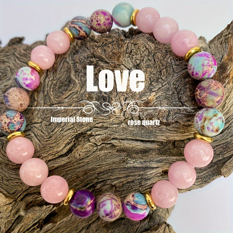 Women's Bracelet8mm Pink Crystal Spacer Bracelet Fashion Couple Gift Beaded Emperor Stone Bracelet