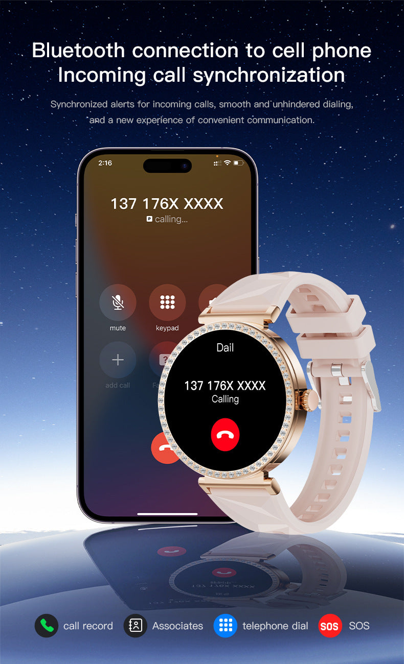 S16Smart Watch1.27inch Bluetooth Call Heart Rate Message Push Sleep Niche Full Diamond Women's Watch