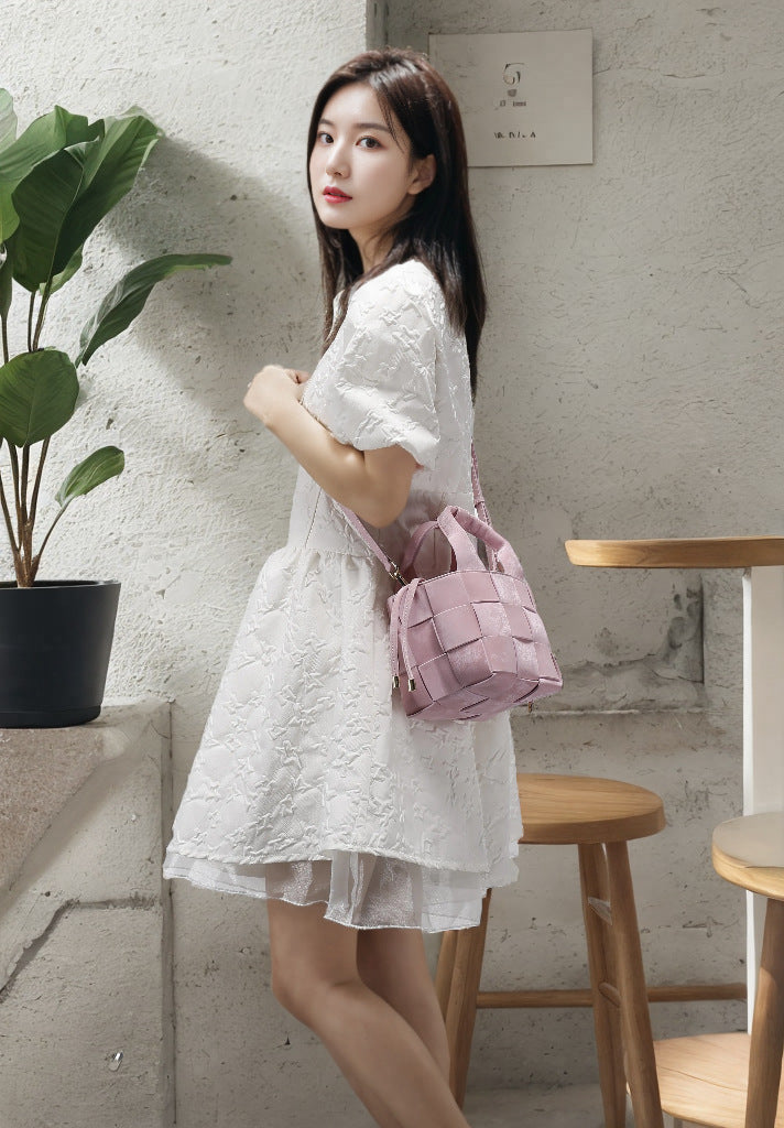 New Chinese Style Handmade Bucket Bag Woven Design Basket Handbag New Mini Crossbody Bag for Women
