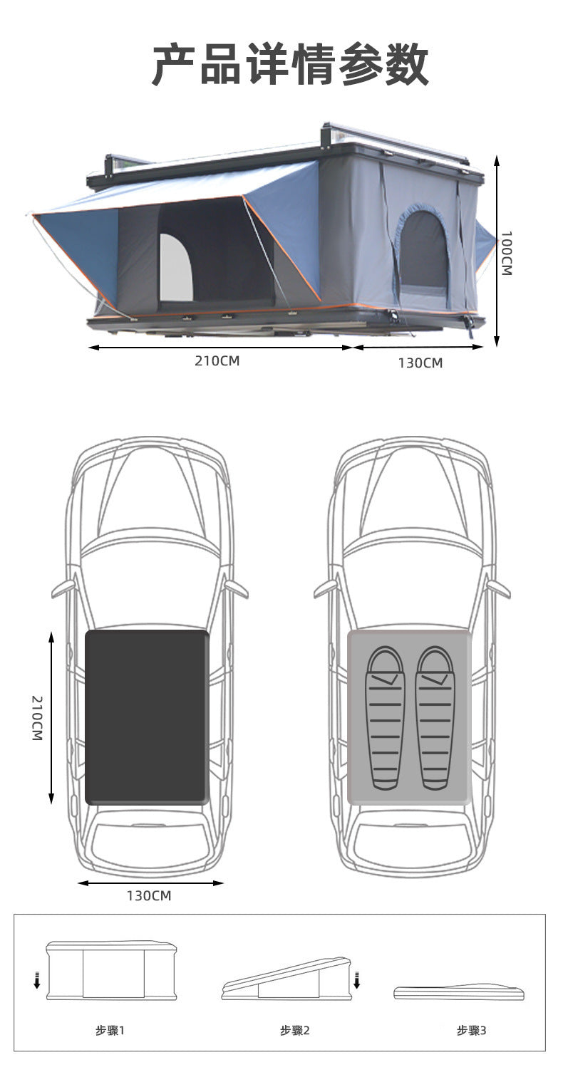 Manufacturer Direct Delivery Car Top Tent Hard Top Double Person Outdoor Camping Equipment Aluminum Alloy Car Roof Camping Car Special
