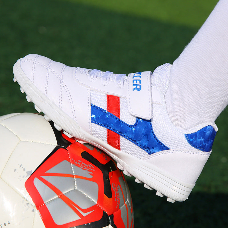 New football shoes for men and women with Velcro for children TF Broken Nail Style Youth Student Grassland Flat Training Shoes