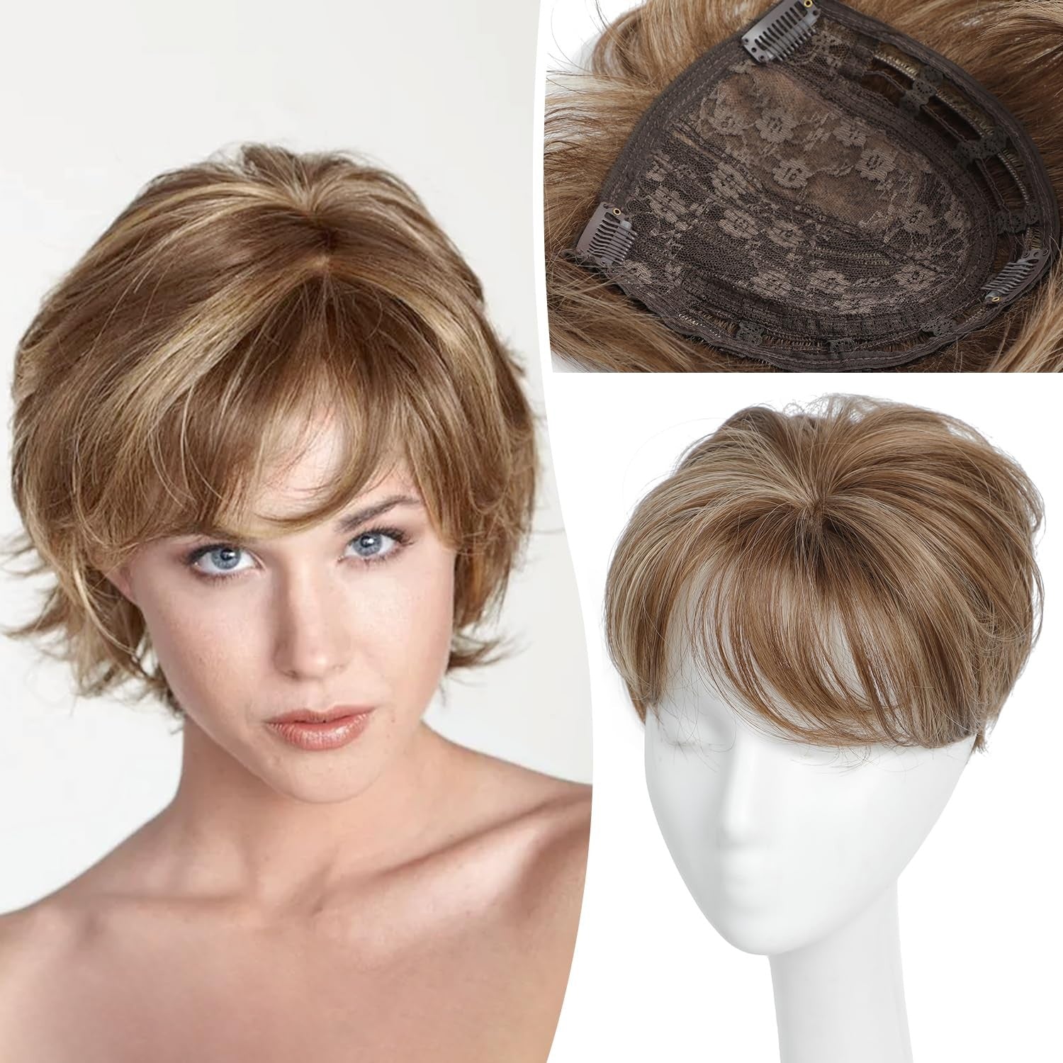 Hairpiece for Women, European and American Style, Top Hair Patch, Synthetic Short Curly Hair, Volume Enhancer, Gray Hair Cover, Breathable Hairpiece