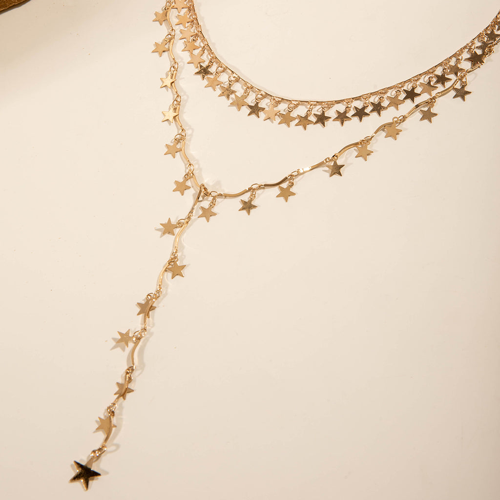 Geometric Star Tassel Chain Necklace Versatile Metal Style Sexy Multi-layer Stacking Y Type Necklace