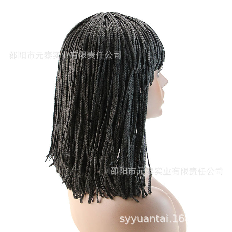 In Stock Bangs Medium-Length Small Braided Hairpiece Black Afro Fringe Braid Wigs