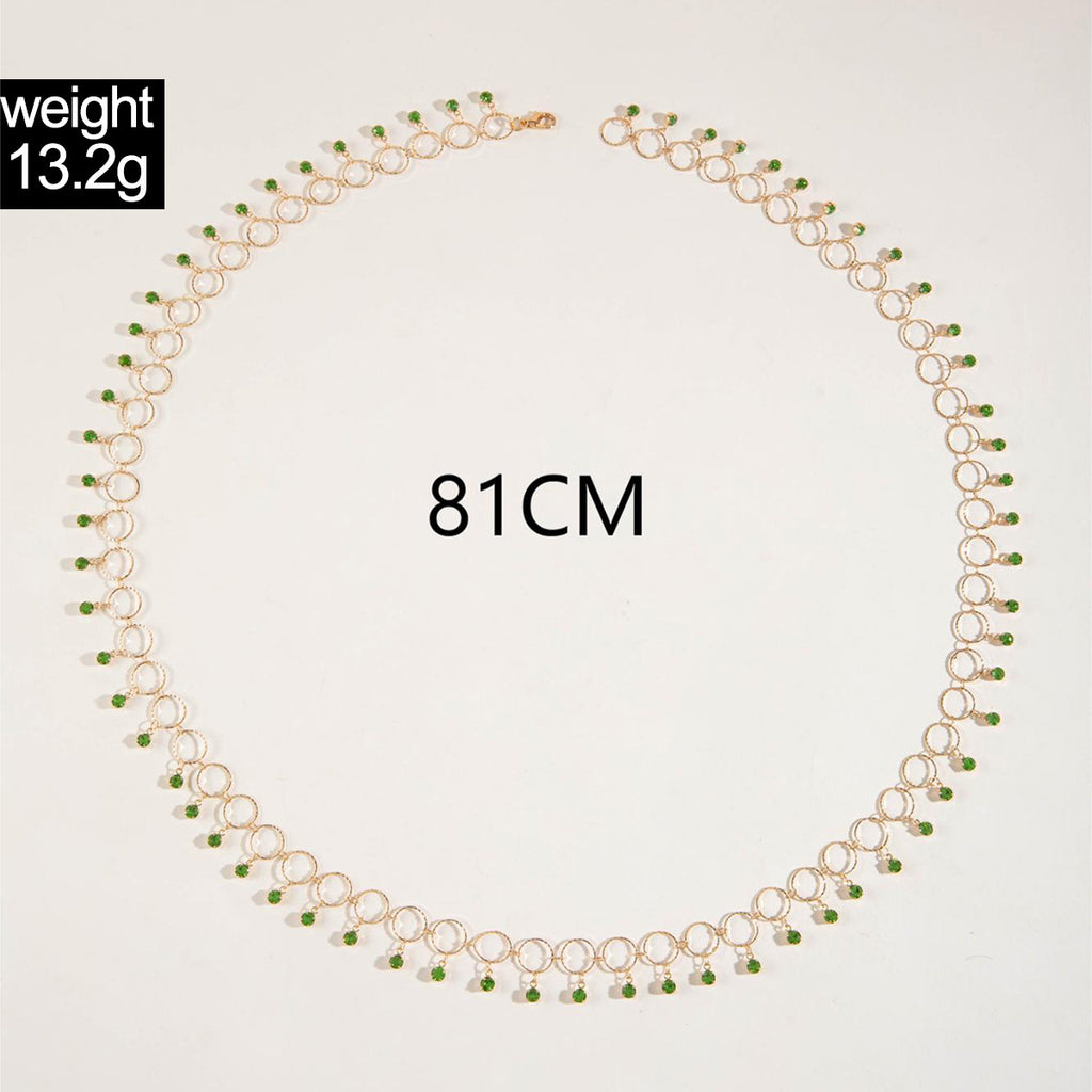 Simple Colorful Beaded Tassel y Chain Necklace Elegant Versatile Diamond-Studded Sweater Chain Jewelry