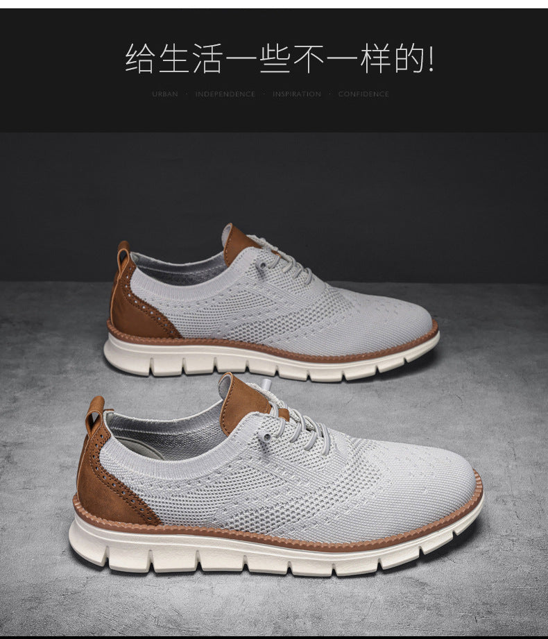2025New Large Size Flyknit Casual Trendy Shoes Men's Brogue Carved Loafers Executive Business Shoes