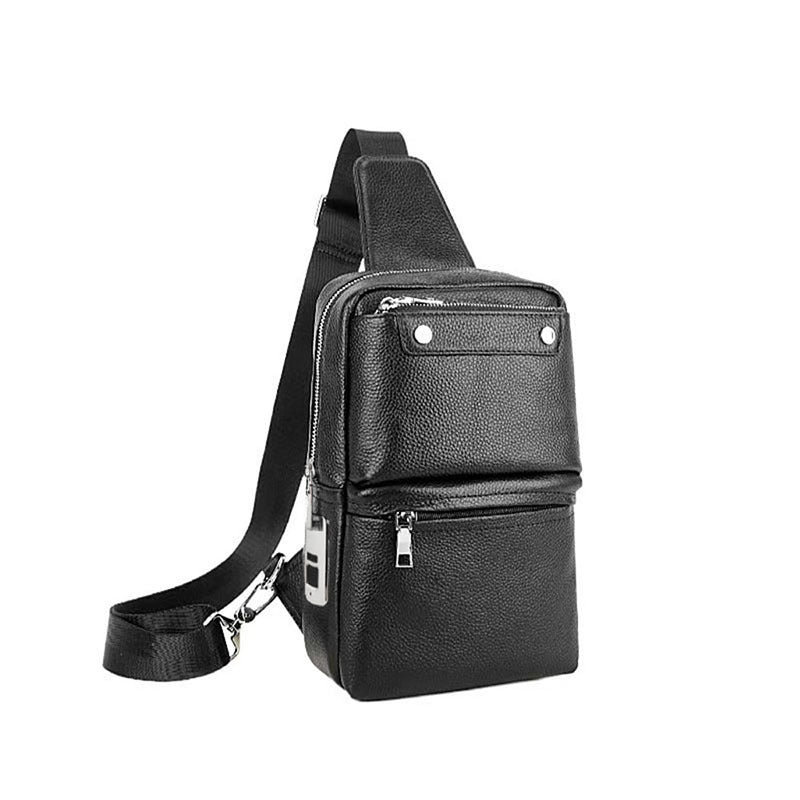 Fingerprint Unlock Men's Bag Genuine Leather Single Shoulder Crossbody Bag Top Layer Cowhide Casual Large Capacity High-end Chest Bag Anti-theft Bag