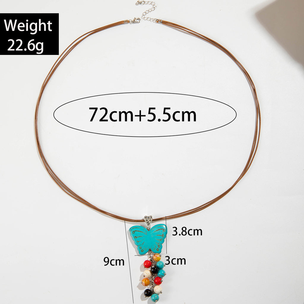 Simple Colorful Beaded Tassel y Chain Necklace Elegant Versatile Diamond-Studded Sweater Chain Jewelry