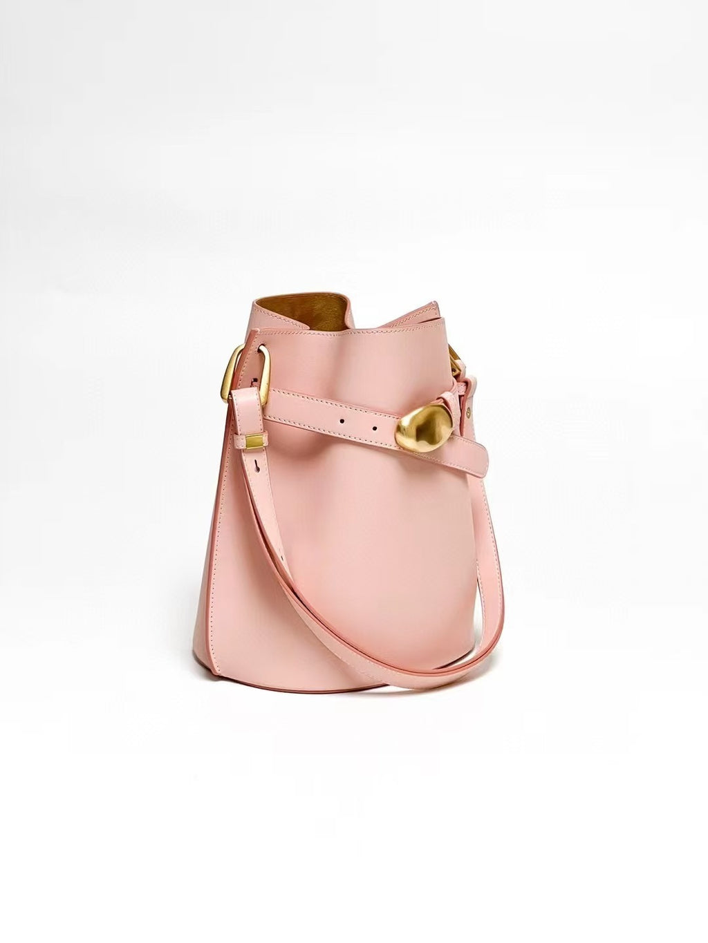 Frosted Leather Bucket Bag Genuine Leather Korean Style Versatile Niche Design Light Luxury Handbag Single Shoulder Crossbody Women's Bag Large Capacity