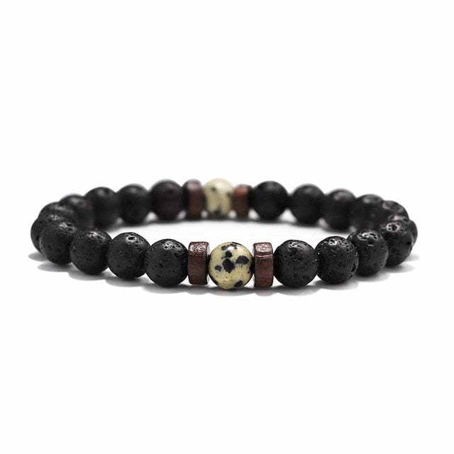 European and American Men's White Pine Blue Dot Bracelet Natural Stone8mm Bracelet Accessories Red Pine Volcanic Stone Spacer Bracelet
