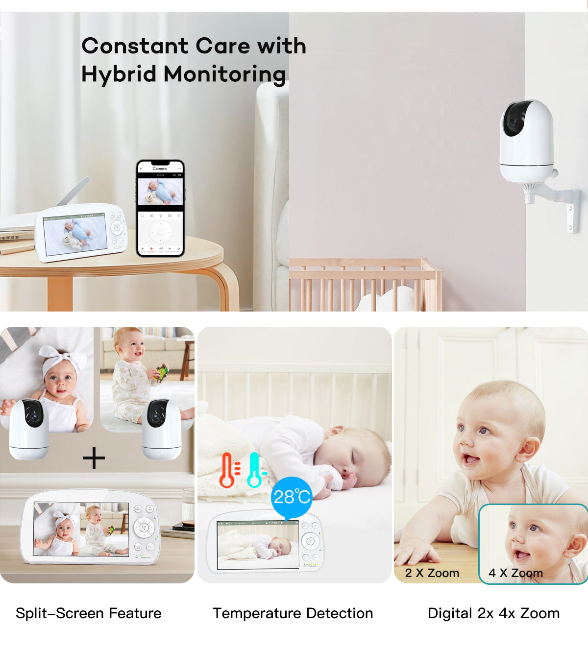 Factory Direct Smart Baby Monitor with Crying Detection Tuya babymonitor Baby Care Device