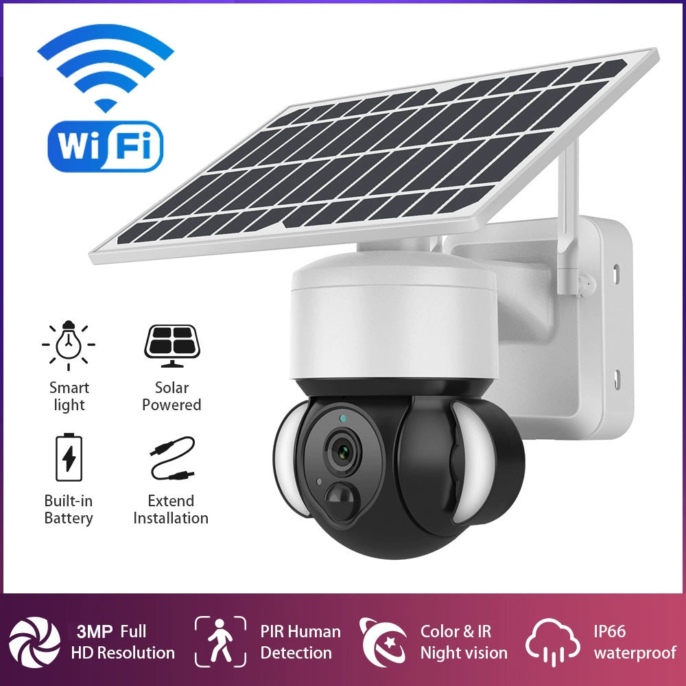 New Low-Power Solar Energy3MP HD Camera Phone Remote Monitoring Sound Light Warning