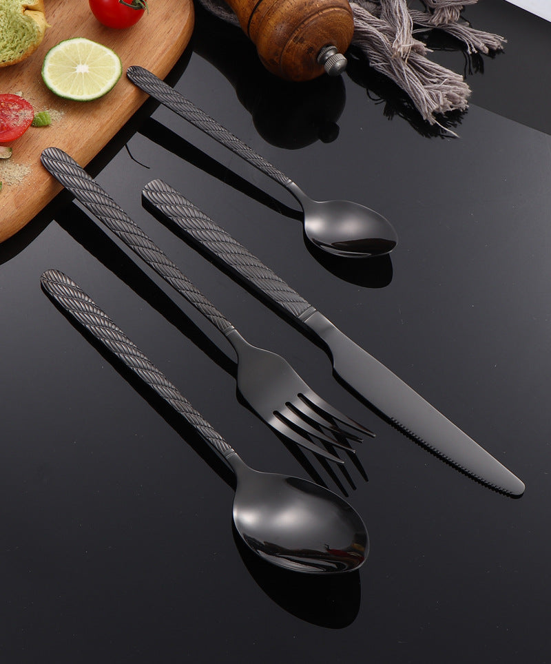410Stainless Steel Tableware Hotel Restaurant Hemp Rope Pattern Knife Fork Spoon24Set of Western Steak Knives and Forks
