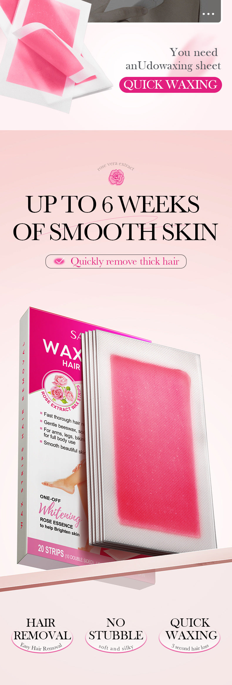 Aloe Vera Double-Sided Hair Removal Wax Paper SADOER Armpit Hair Leg Hair Body Hair Removal Hair Removal Cream  Wholesale