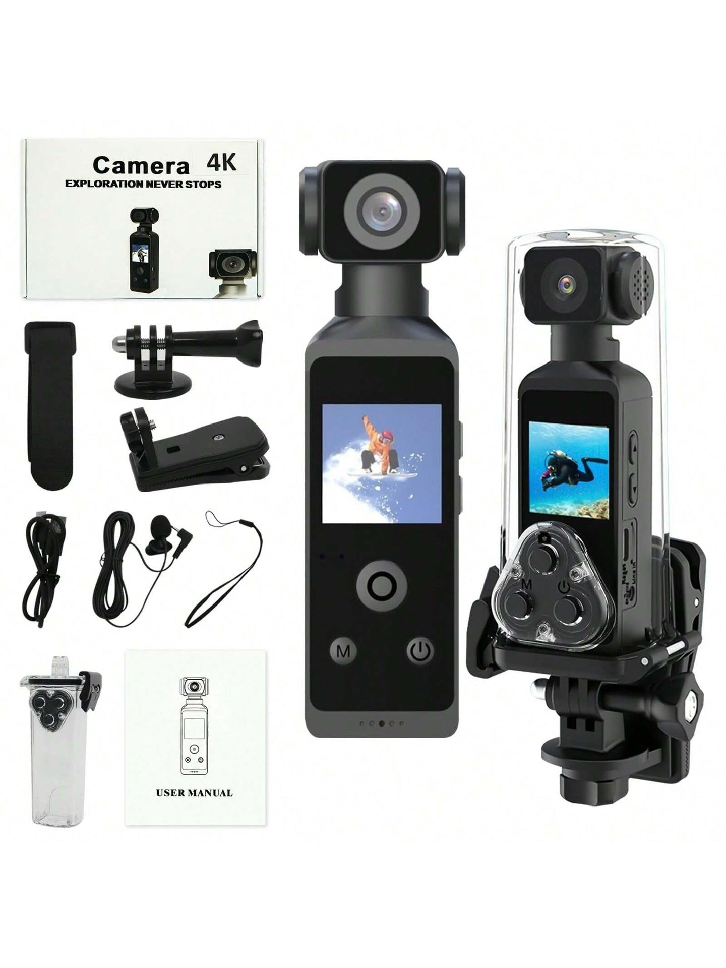 New4K Sports Digital Camera270Degree Rotating Lens Action Camera High Definition Handheld Camera