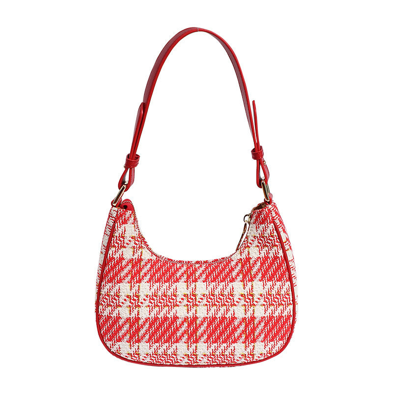 Unique Designer Trendy Women's Bag2024Summer New Fashion Versatile Plaid Crescent Underarm Handbag