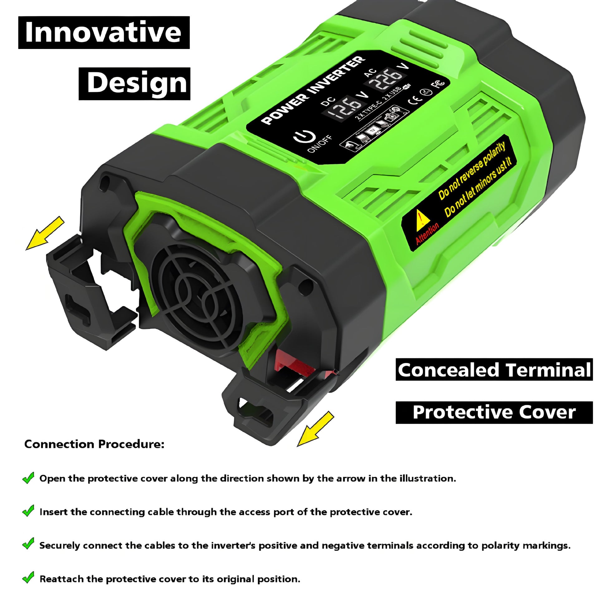 Vehicle Inverter200W300W600W12V Turn110V/220V With dual sockets USB/Type-C Converter