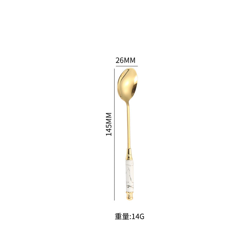 Stainless Steel Cutlery Restaurant Western Steak Knife Fork Imitation Marble Pattern Ceramic Handle Knife Fork Spoon Tea Spoon Tea Fork Set