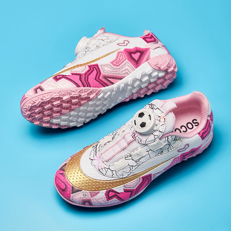 New Children's Rotating Buckle Broken Nail Training Football Shoes Girls Boys Primary School Students Competition Training Sneakers