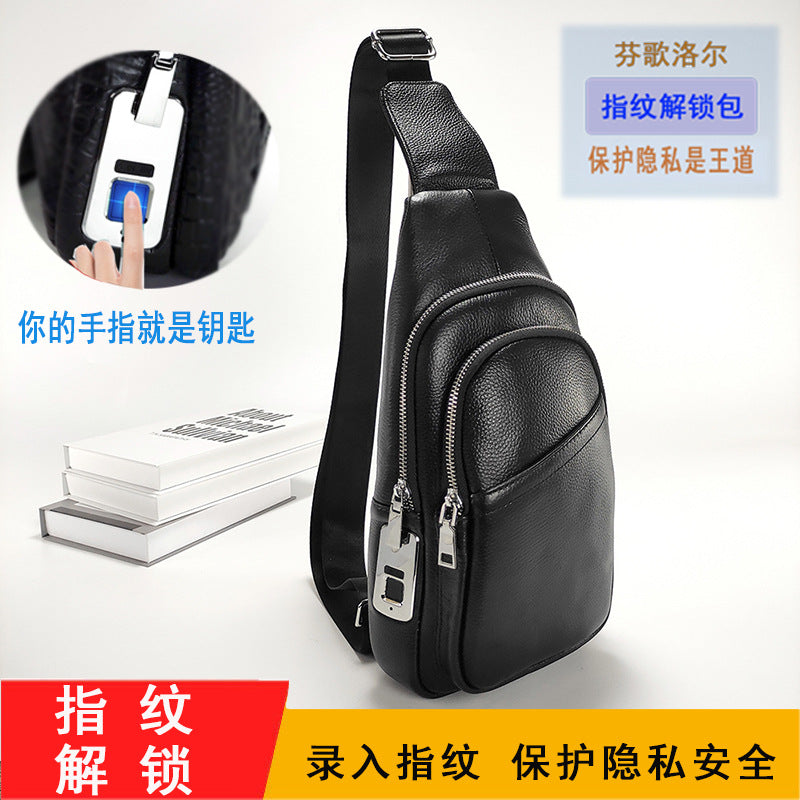 Anti-theft Fingerprint Lock Bag Top Layer Cowhide Men's Single Shoulder Crossbody Bag Multifunctional Crossbody High-end Genuine Leather Chest Bag