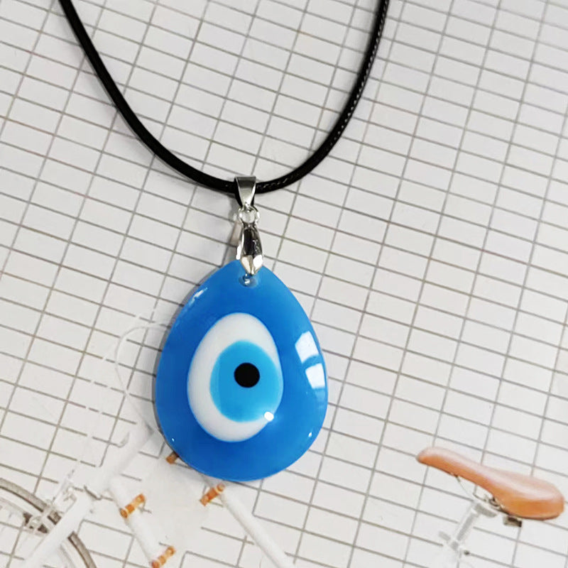 Hot-selling Devil's Eye Necklace European and American Wax Rope Turkish Blue Eyes Round Water Drop Necklace