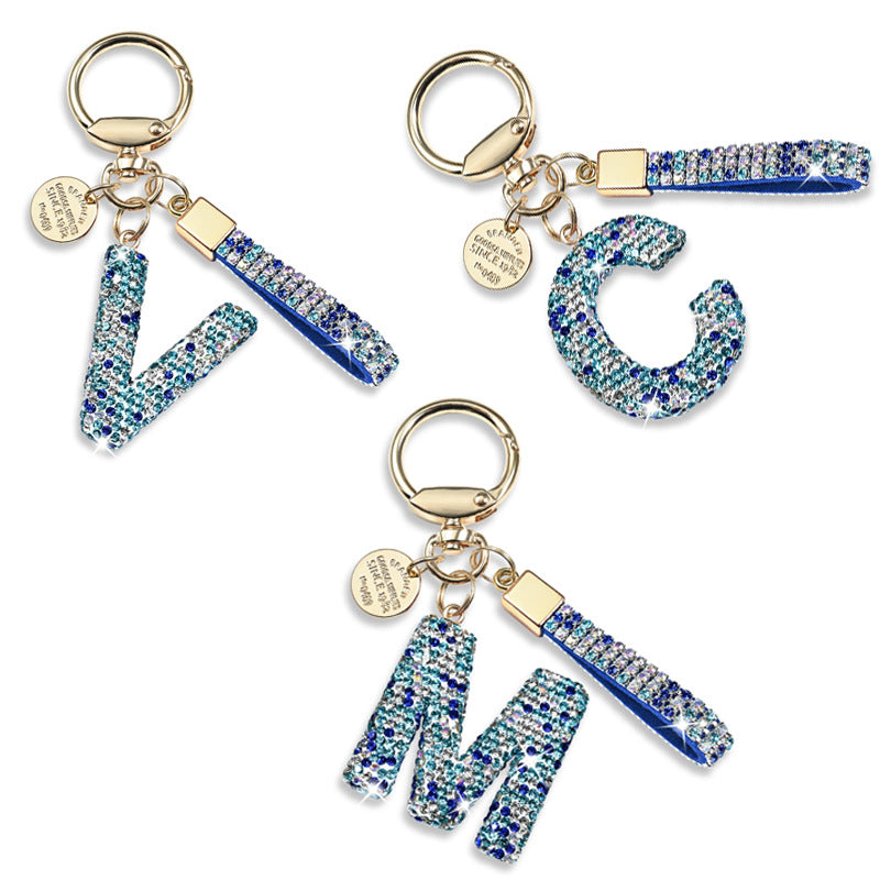 Inlaid Diamond Letter Keychain High-end Gift Pendant for Women Shiny Letter Pendant Wristband Phone Chain Keychain