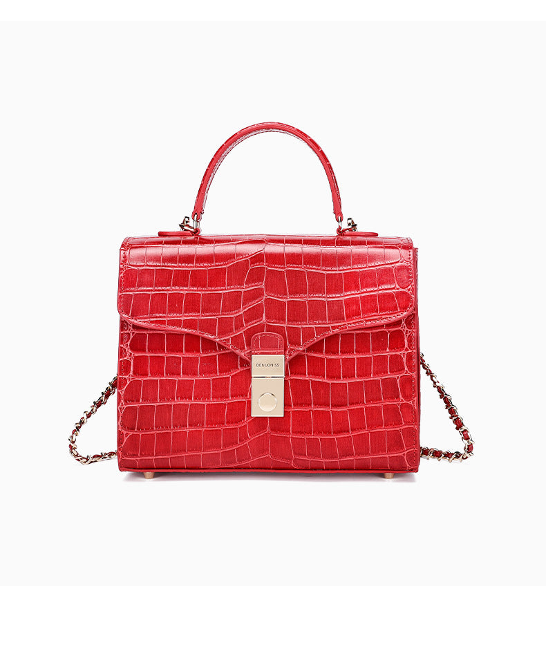 European and American Retro Small Square Bag Fashion Simple Handbag Crocodile Pattern Crossbody Kelly Bag Versatile Crossbody Bag Light Luxury Trend