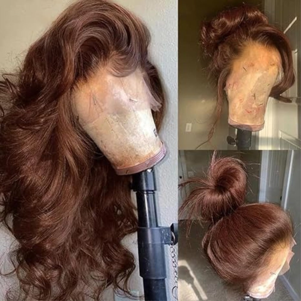 13x4x1Foreign Trade Hot-Selling Wig for European and American Women, Front Lace Wig, Synthetic Chocolate Color, Big Curly Rilley Style